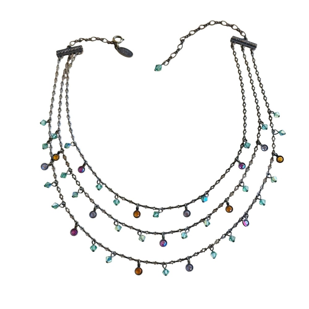 Liz Palacios SF Necklace Multi Strand Swarovski Pastels Crystal Bronze Victorian